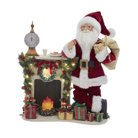17" KSA Kringles Santa with LED Fireplace Mantle