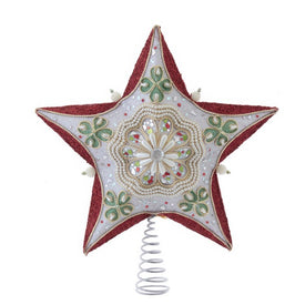 13.5" Red, Green and White Mistletoe Star Tree Topper
