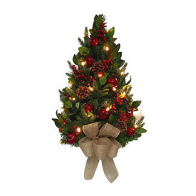 22" Battery-Operated Prelit Decorated Wall Tree with Berries and Pomegranate