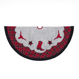 48" Plaid Cowboy Design Applique and Embroidered Western Felt Tree Skirt