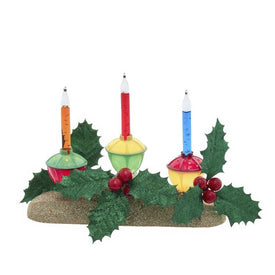 8.85" Holly Berry and Greenery with Gold Base Three Bubble Lights