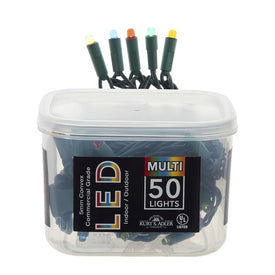 25.5-Foot UL 50-Light Convex 5MM LED Green Wire Light Set - Multicolored