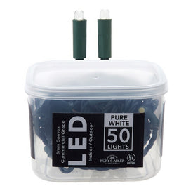25.5-Foot UL 50-Light Convex 5MM LED Green Wire Light Set - Pure White