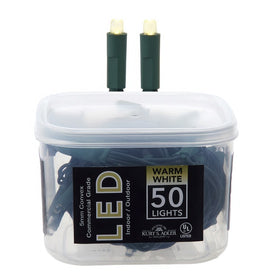 25.5-Foot UL 50-Light Convex 5MM LED Green Wire Light Set - Warm White