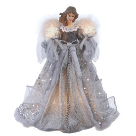 14" UL 10-Light Silver and Ivory Angel Tree Topper