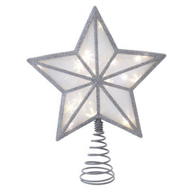11.5" UL 20-Light Warm White Fairy LED Silver Glitter 5-Point Star Tree Topper
