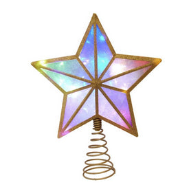 11.5" UL 20-Light Multicolor Fairy Twinkle LED Gold Glitter 5-Point Star Tree Topper