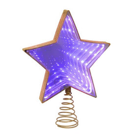 11.5" UL 22-Light Multicolor Infinity Effect SMD LED Gold Glitter 5-Point Star Tree Topper