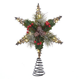 13.5" Battery Operated Lighted 6-Point Rattan Star Tree Topper