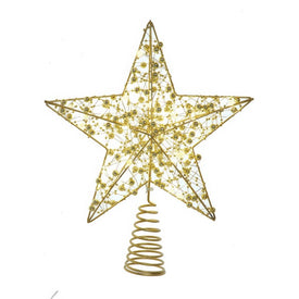 11.8" Battery Operated LED Lighted 5-Point Gold Metal Star Tree Topper