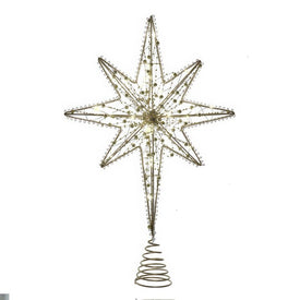 19.7" Battery Operated LED Lighted 8-Point Gold Metal Star Tree Topper