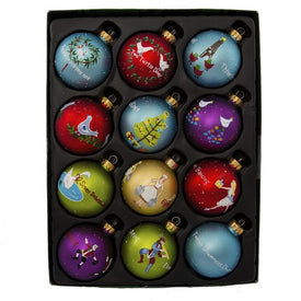 65MM Glass 12 Days Of Christmas Ball Ornaments, 12-Piece Boxed Set