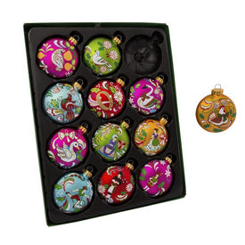 65MM Glass 12 Days Of Christmas Glass Ball Ornaments, 12-Piece Boxed Set