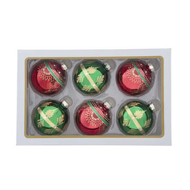 80MM Glass Red and Green Decorative Ball Ornaments, 6-Piece Set