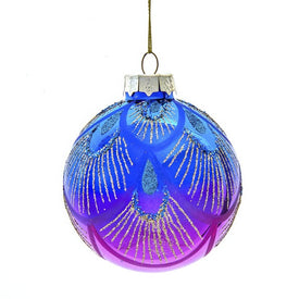 80MM Glass Purple and Blue Peacock Ball Ornaments, 6-Piece Box