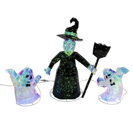 Pre-lit Holographic Witch and Two Ghosts, 3-Piece Set