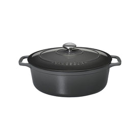 Chasseur French Enameled Cast Iron Oval Dutch Oven, 5.3-quart - Caviar Gray