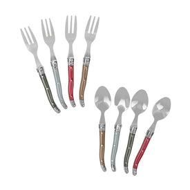 Laguiole 8-Piece Coffee Spoon and Cake Fork Set - Holly Berry