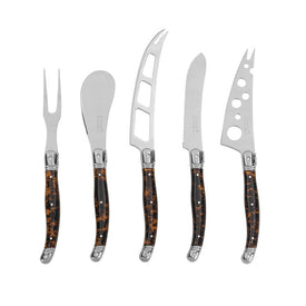 5-Piece Artisan Laguiole Cheese Knife Set with Tortoise Shell Handles