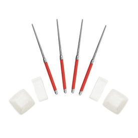 Chopsticks with Red Handles, Ceramic Rests and Sauce Bowls, Set of 2 Pairs