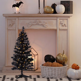 Artificial Tree Prelit Tinsel 36 Inch Black PVC Halloween