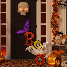 Seasonal Decor Lighted Bat and Ghost BOO Orange 1 Piece