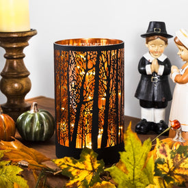 Seasonal Decor Lighted Forest Trees Hurricane Orange 1 Piece
