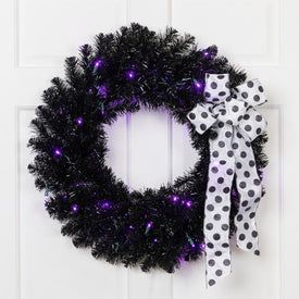 Artificial Wreath Crystal Pine 24 Inch Black Man Made Material Halloween