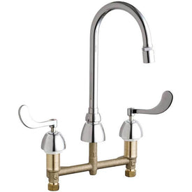 Kitchen Faucet 786 8 Inch Spread 2 Wrist Blade ADA Polished Chrome Gooseneck 3 Hole Deck 2.2 Gallons per Minute