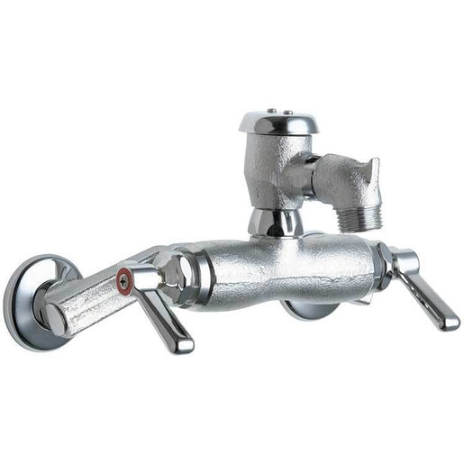 Service Faucet Wall Mount with Vacuum Breaker 3 to 8-3/8 Inch Spread 2 Lever ADA Rough Chrome