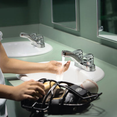 M-Press Metering Two Handle Centerset Bathroom Faucet