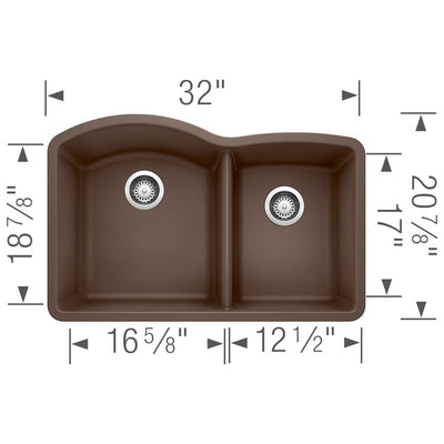 Diamond 32" Offset Double Bowl Silgranit Undermount Kitchen Sink