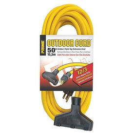 Extension Cord Triple Tap 50 Feet 12/3AWG Yellow PVC SJTW
