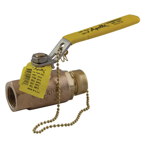 Ball Valve 70-100 Bronze 3/4 Inch NPT x Hose 2-Piece Standard Port Cap and Chain