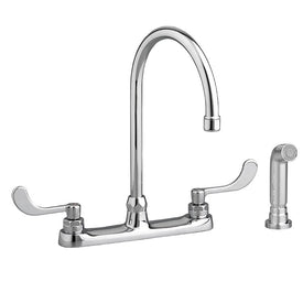 Monterrey Two Handle Top Mount Gooseneck Kitchen Faucet with Wrist Blade Handles/Sprayer