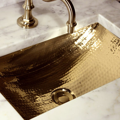 Brightwork Home 19.8" Undermount Hammered Brass Bathroom Sink with Overflow