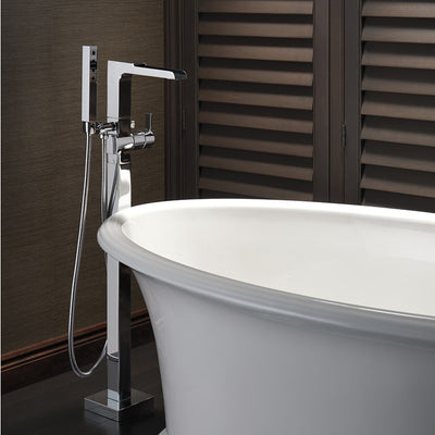 Ara Single Handle Freestanding Floor Mount Tub Filler with Channel Spout/Handshower