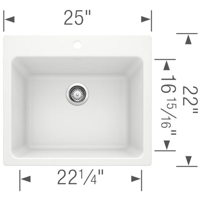 Liven 25" Single Bowl Silgranit Dual Mount Laundry Sink with 1 Hole