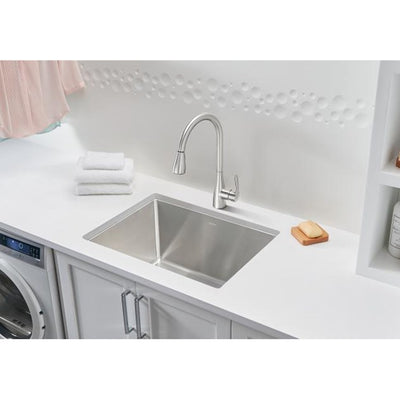 Quatrus R15 25" Single Bowl Stainless Steel Dual Mount Laundry Sink with 1 Hole