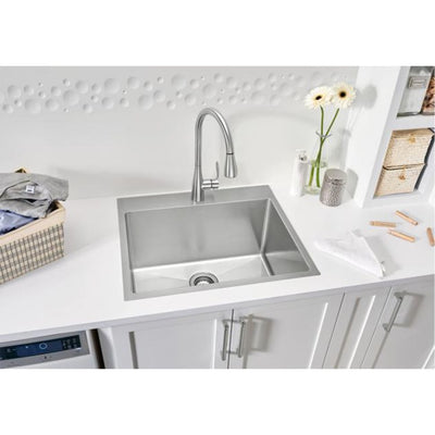 Quatrus R15 25" Single Bowl Stainless Steel Dual Mount Laundry Sink with 1 Hole