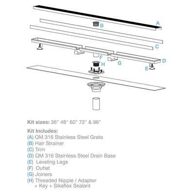 Adjustable Series 48" Perforated Linear Drain Kit