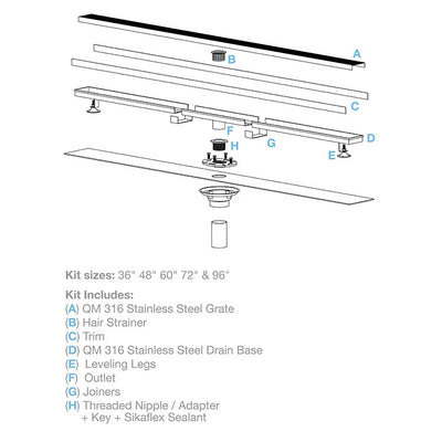 Adjustable Series 36" Mist (Tile-In) Linear Drain Kit