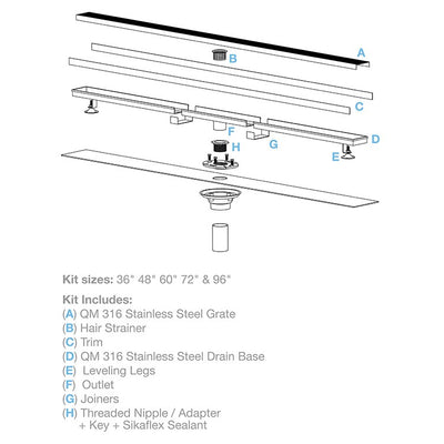 Adjustable Series 60" Perforated Linear Drain Kit