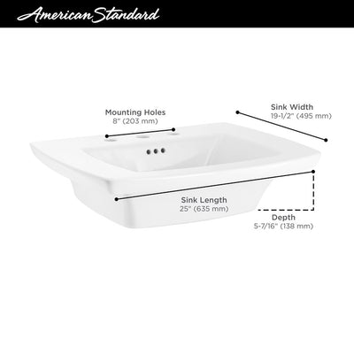Edgemere 25"W Fireclay Pedestal Sink Top Only for 8" Widespread Faucet