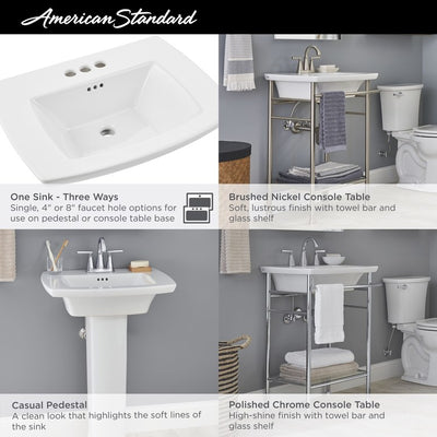 Edgemere 25"W Fireclay Pedestal Sink Top Only for 8" Widespread Faucet