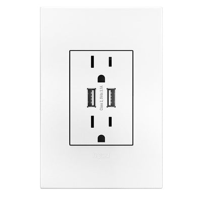 Receptacle adorne Dual USB Combo 15 Amps 120 Volt White