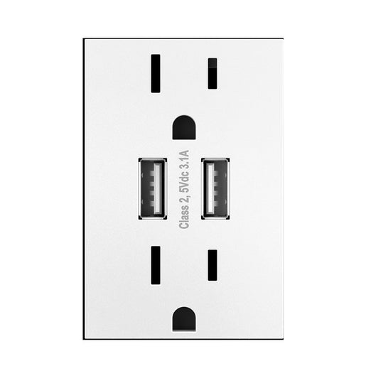 Receptacle adorne Dual USB Combo 15 Amps 120 Volt White