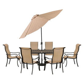 Brigantine Seven-Piece Outdoor Dining Set with Cast Top Table and 9' Umbrella