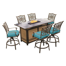 Traditions Seven-Piece High-Dining Bar Set with 30,000 BTU Fire Pit Bar Table
