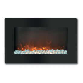 Electric Fireplace Callisto Wall Mount Black 30 Inch Includes Crystals Flat Tempered Glass